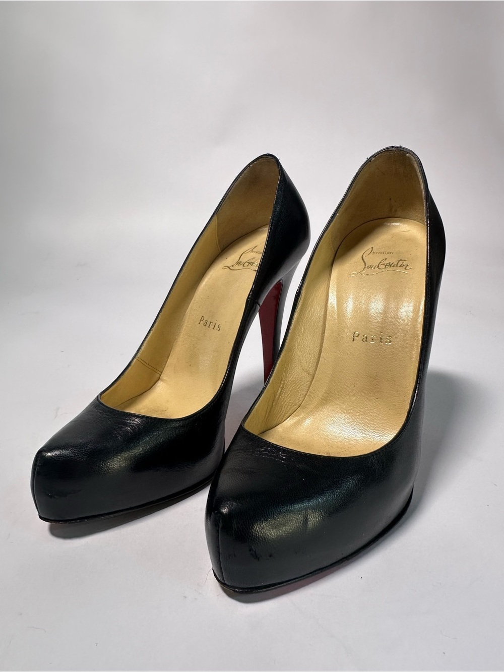 Christian Louboutin Bianca 140 Black Leather Platform Pumps Size 36 Red Sole